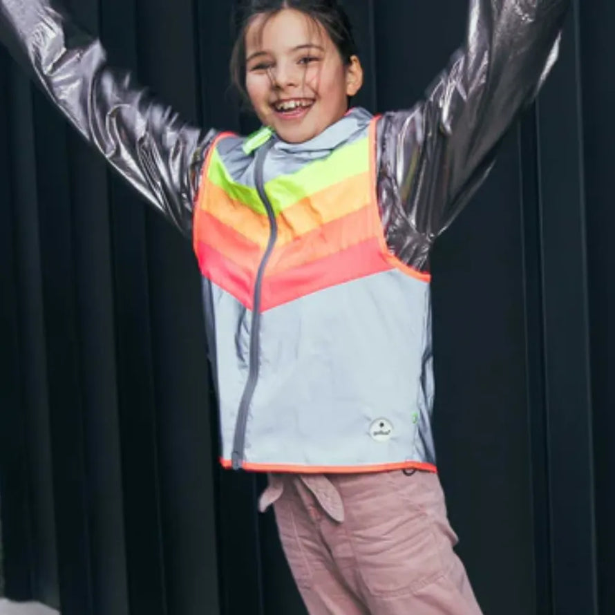 Gilet réfléchissant vélo enfant GoFluo Darkflow fermeture éclair déperlant  polyester design grey reflective urbain