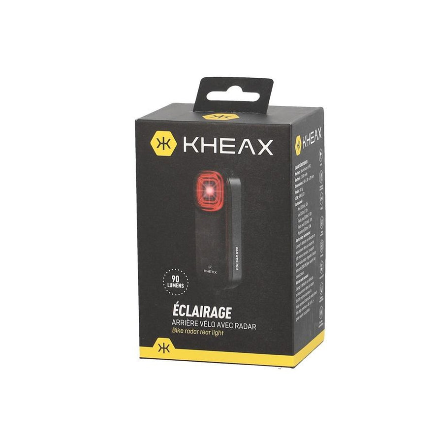 Feu arriere radar Kheax Pulsar R90 pour velo avec detection et alerte jusqu a 140 metres