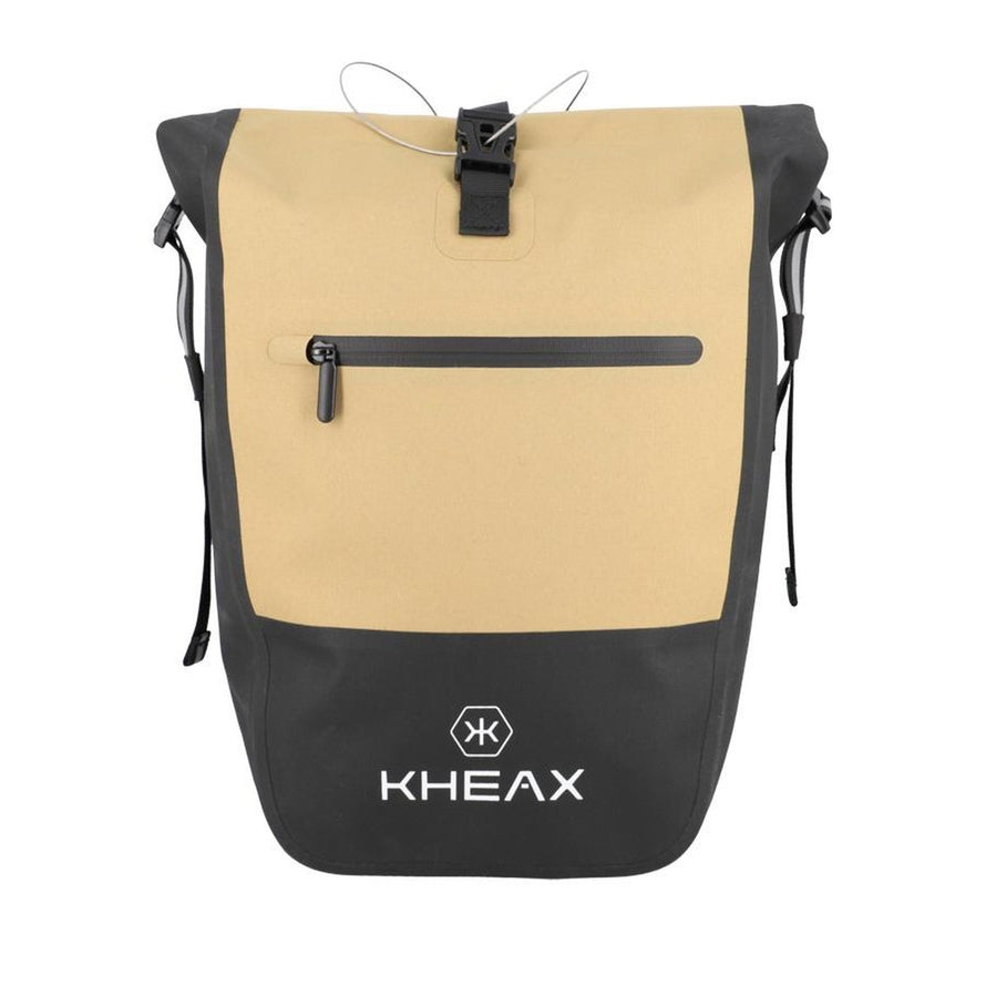 Sacoche de vélo Kheax Izoard Edge beige avec fermeture éclair étanche et robuste pour transport sécurisé