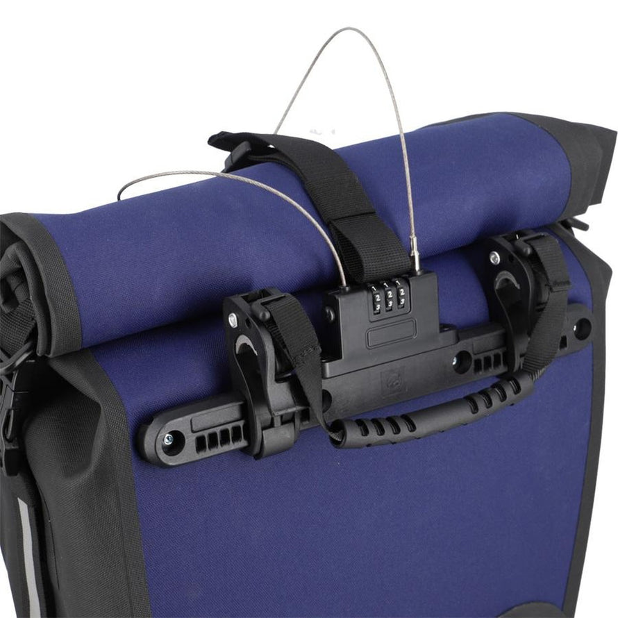 Sacoche de velo Kheax Izoard Edge indigo, securisee avec fermeture a code, ideale pour transport a velo