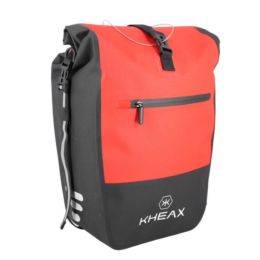 Sacoche de vélo Kheax Izoard Edge rouge, étanche et durable, parfaite pour sécuriser vos affaires lors de vos trajets à vélo