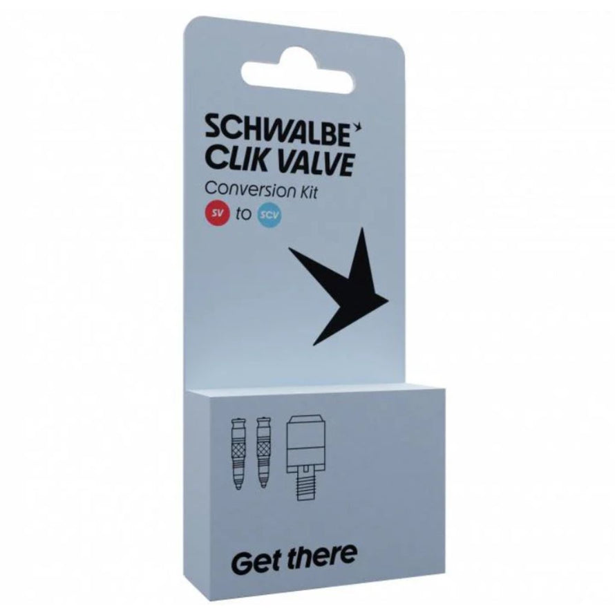 Kit de conversion Presta pour le système Clik Valve de Schwalbe, qui facilite le gonflage des pneus des vélos