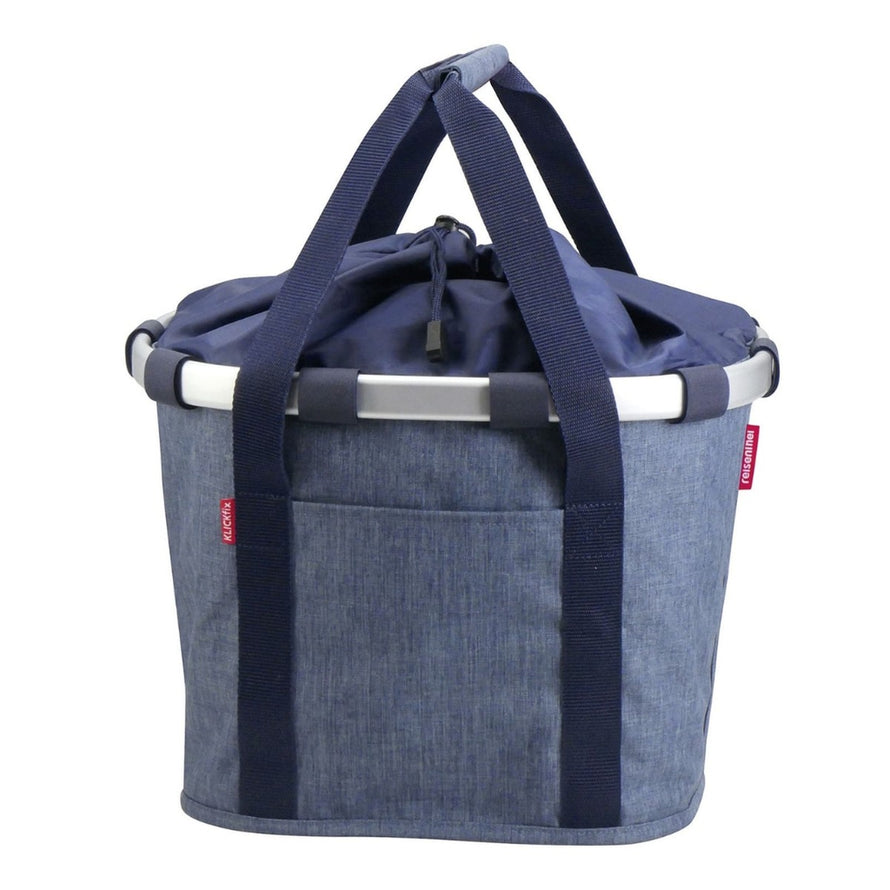 Panier avant velo Klickfix Bikebasket 15L bleu denim, robuste et pratique pour transport urbain