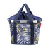 Panier avant velo Klickfix Bikebasket 15L bleu avec motif feuillage, pratique et stylé pour vos trajets urbains