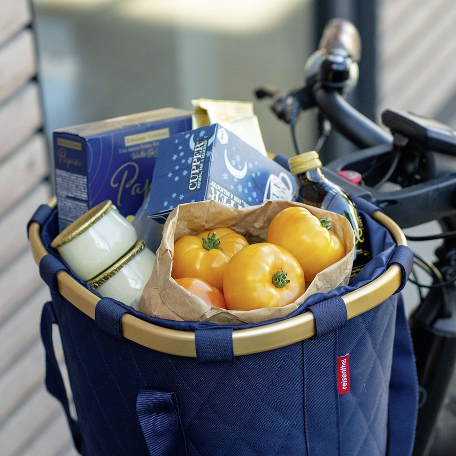Panier avant vélo Klickfix Bikebasket 15L bleu matelassé, idéal pour transporter courses et objets en ville