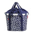 Panier avant vélo Klickfix Bikebasket 15L bleu motif géométrique avec cordon, pratique et facile à fixer