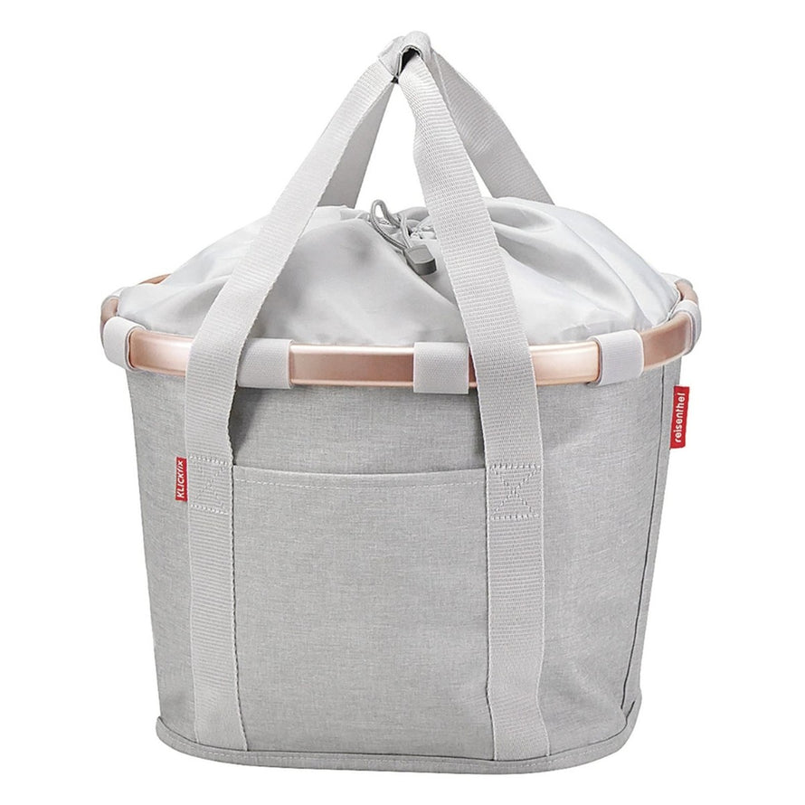 Panier avant vélo Klickfix Bikebasket 15L gris clair, élégant et fonctionnel pour vos trajets urbains