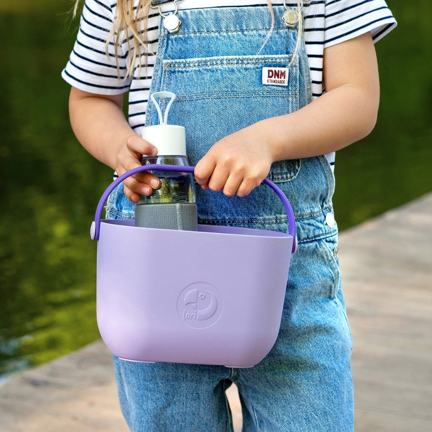 Panier velo enfant Klickfix Lori Basket 2L lilas mat avec poignee simple et design moderne