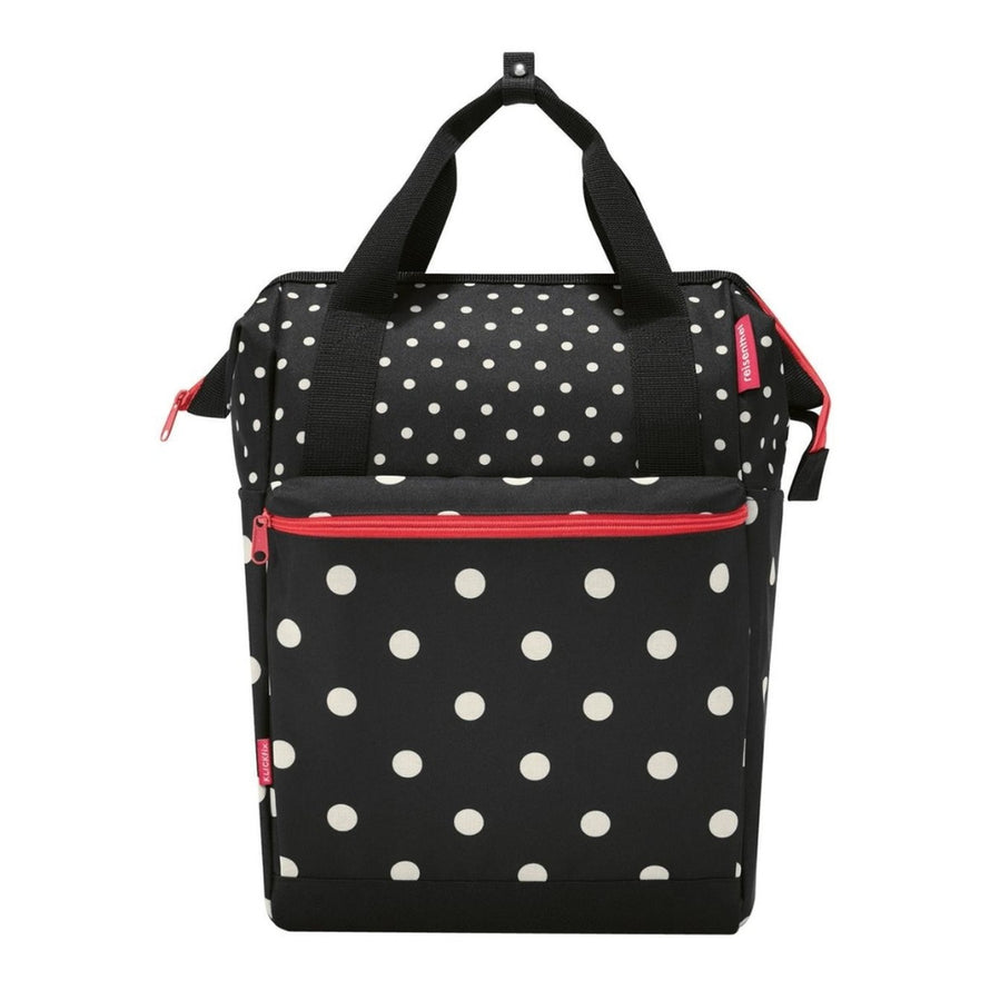 Sacoche arriere velo Klickfix Roomy GT 12L noire a pois blancs avec fermeture eclair rouge pour porte-bagages