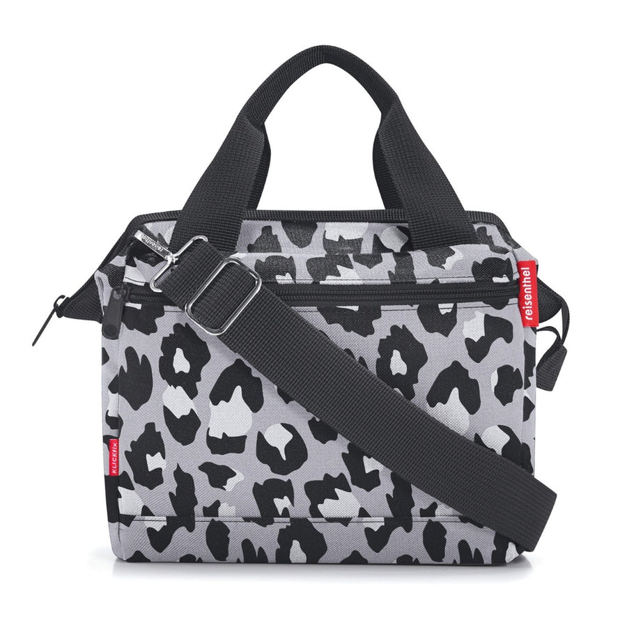 Sacoche guidon Klickfix Roomy 4L motif leopard gris avec bandouliere, pratique et stylée pour vos trajets a velo