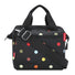 Sacoche guidon Klickfix Roomy 4L noire avec bandoulière, motifs points multicolores, pratique et légère pour vélo urbain