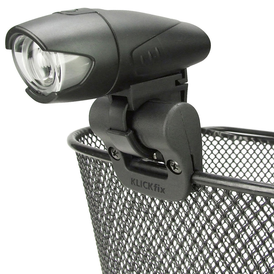 Support de feu pour panier de velo Klickfix Light clip, fixation robuste et pratique en plastique noir