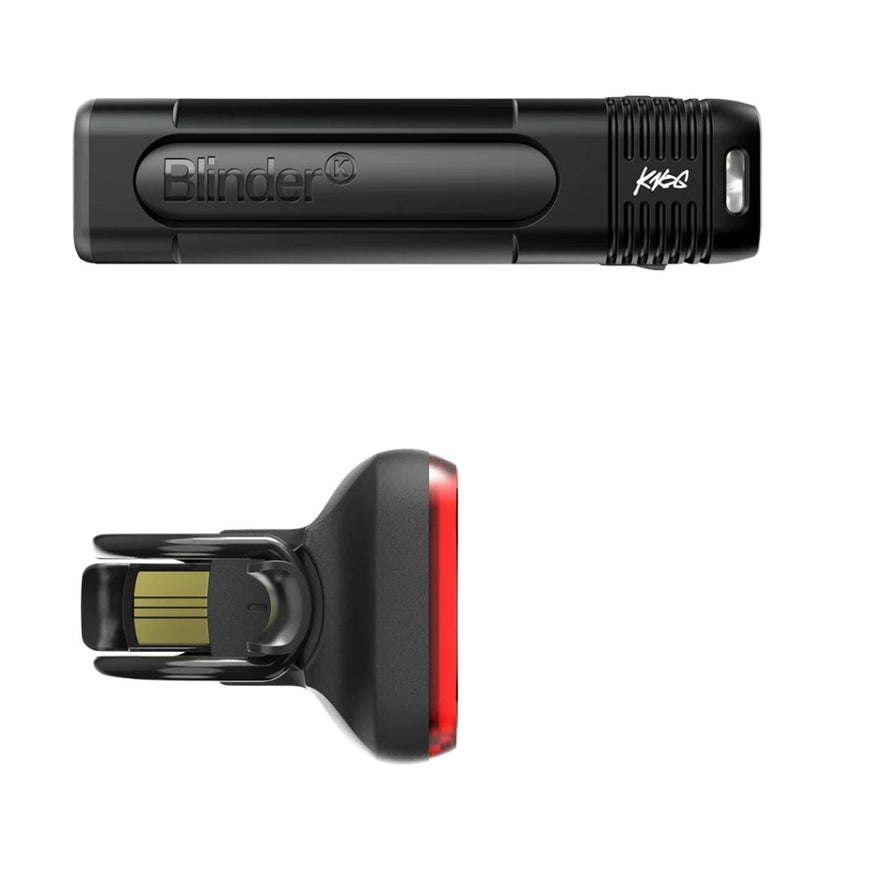 Kit eclairage velo Knog Blinder 700 et Square compact avec lampe avant et feu arriere rechargeables