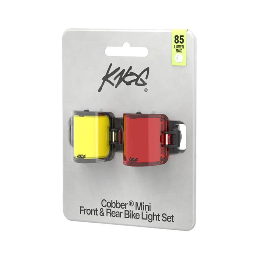 Set eclairage velo Knog Cobber Mini Twinpack avec lumiere avant jaune et arriere rouge compact et efficace