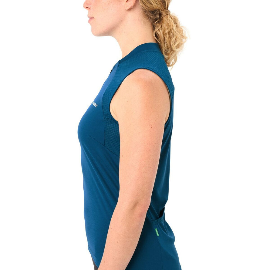 Maillot sans manches femme Vaude Matera FZ bleu, respirant et technique pour cyclisme estival confortable