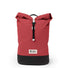 Sac a dos imperméable roll-top MeroMero Wanaka rouge foncé et noir, parfait pour cyclistes urbains