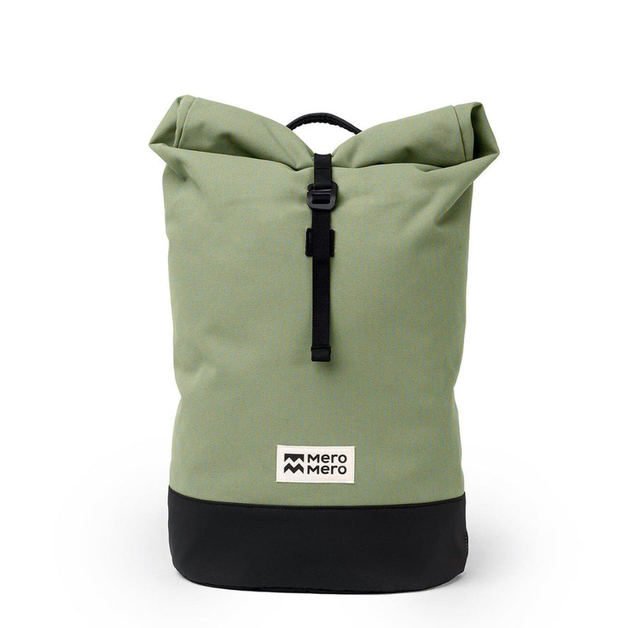 Sac a dos imperméable roll-top MeroMero Wanaka vert kaki et noir, idéal pour cyclistes urbains