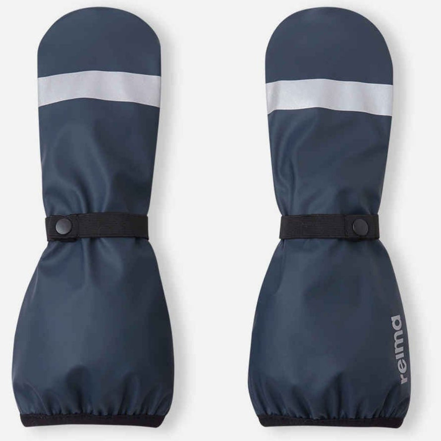 Paire de moufles enfants extensibles Reima Puro bleues avec détails réfléchissants. 