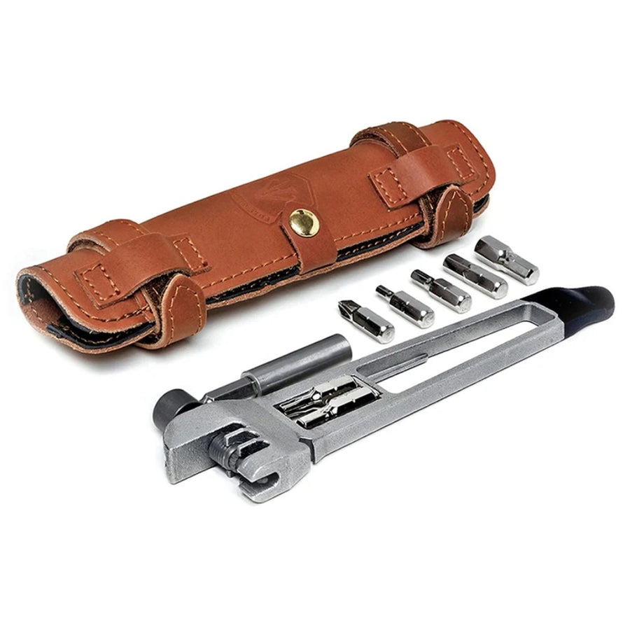 Multi-outils The Nutter cuir marron Full Windsor, kit compact et complet pour entretien et réparation vélo