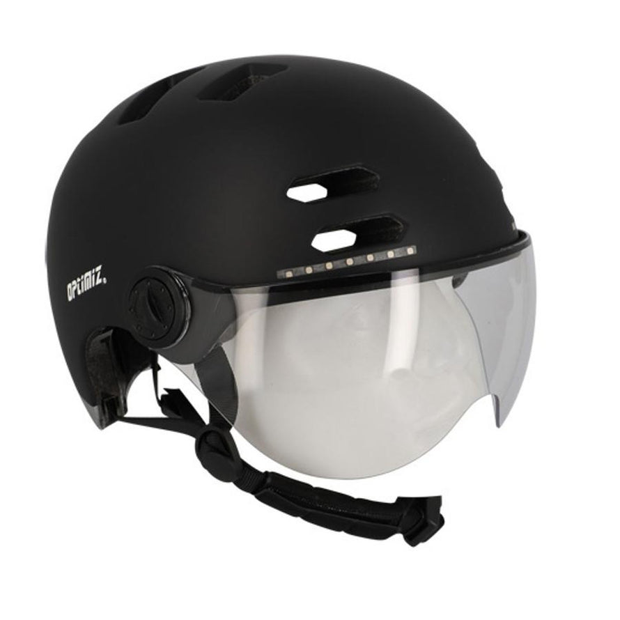 Casque vélo Optimiz avec visière intégrée et clignotants LED pour une sécurité optimale en milieu urbain