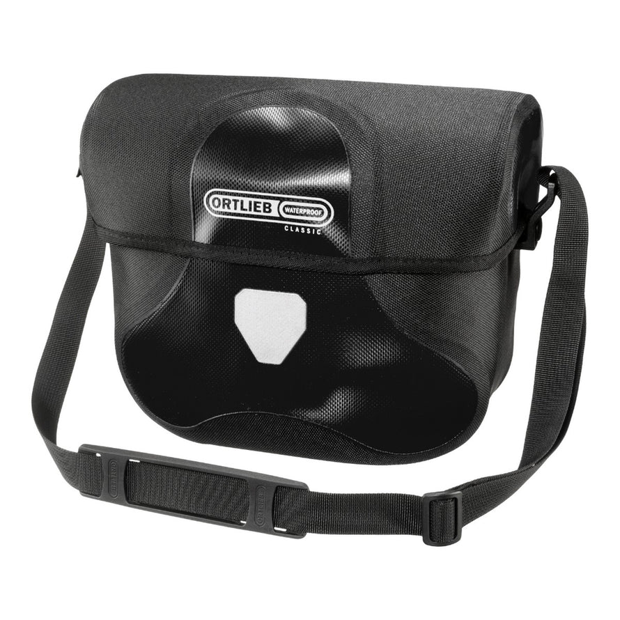 Sacoche guidon Ultimate SIX S classic Ortlieb noire avec fixation personnalisable, étanche et robuste pour cyclotourisme