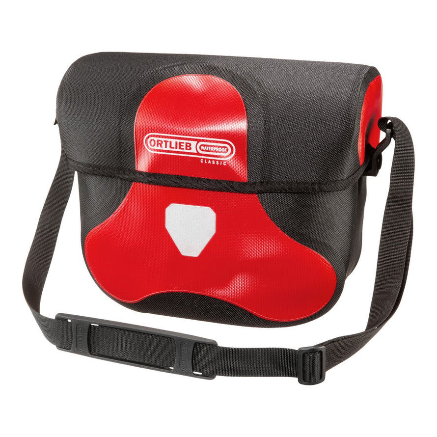 Sacoche guidon Ultimate SIX S classic Ortlieb rouge et noir avec fixation au choix, étanche et robuste pour cyclotourisme