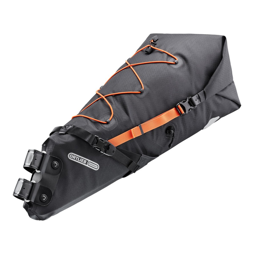 Sacoche de selle Ortlieb Seat-Pack 11-16,5L noire avec fixation velcro renforcée pour bikepacking et aventures vélo