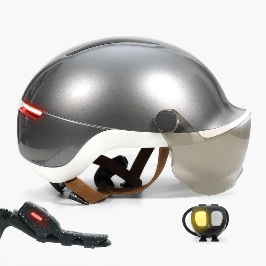 Casque Overade Life avec visiere LED, clignotants integrés et frein stop pour securite velo optimale