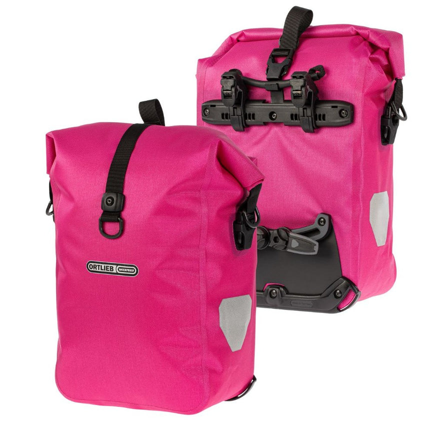 Paire de sacoches vélo Ortlieb Gravel Pack 2 x 14,5L rose, étanches et robustes pour gravel et bikepacking