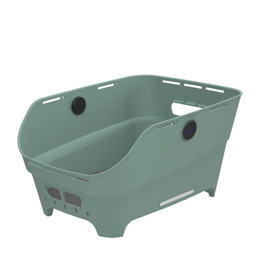 Panier Basil Cento Neo vert sage pour vélo, design moderne et pratique pour transporter vos objets en ville