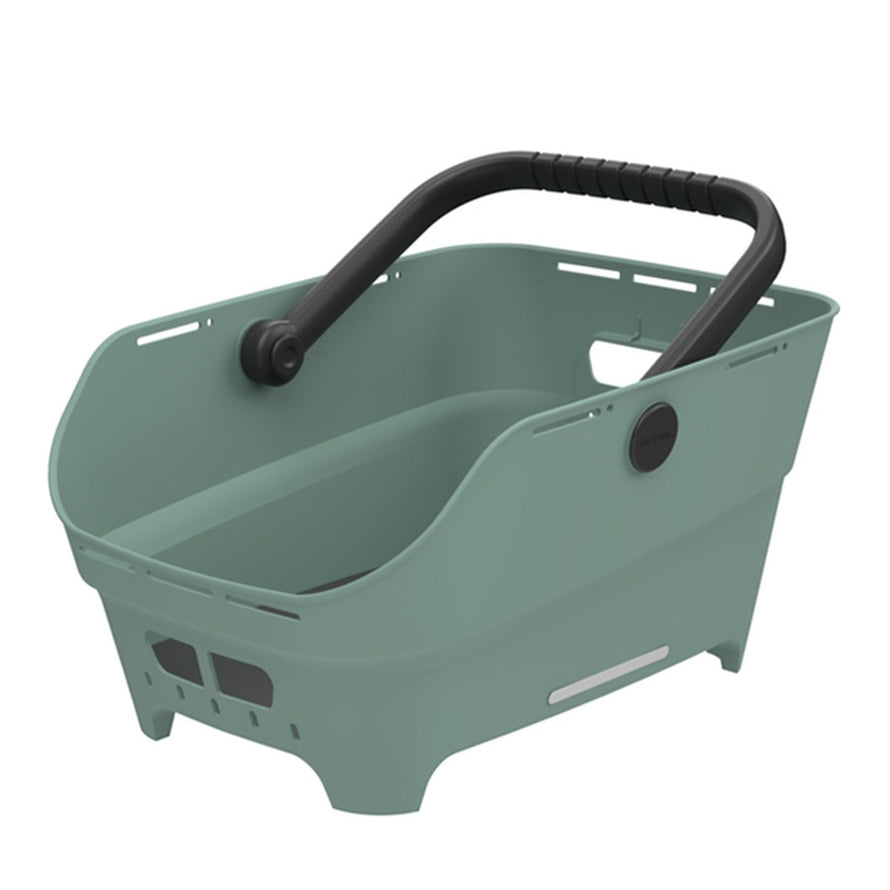 Panier Basil Cento Neo vert avec poignée souple, parfait pour transporter vos affaires en ville à vélo
