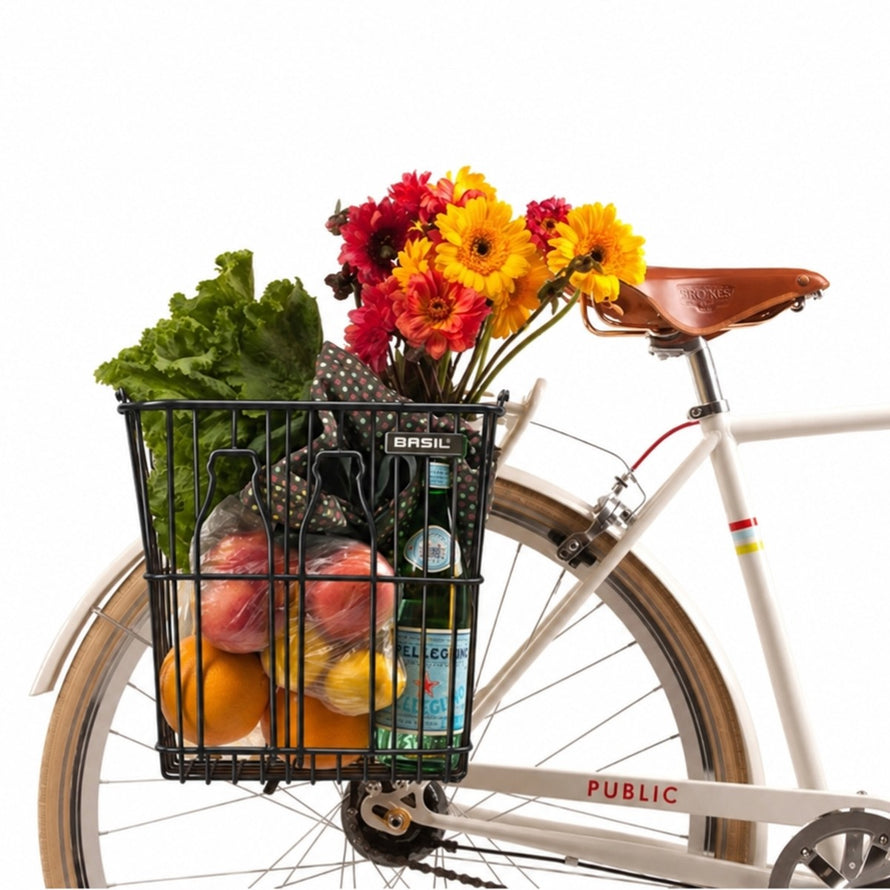 Panier vélo arrière latéral Basil Bottle avec crochets pour bouteille, idéal pour courses et balades à vélo