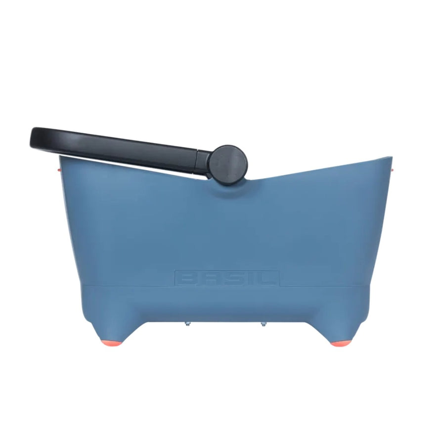Panier vélo avant Basil Buddy KF Faded Denim bleu pour chien, capacité 5 kg, poignée ergonomique noire