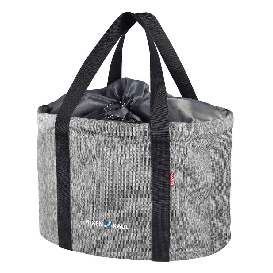 Panier vélo Klickfix Shopper Pro 24L gris avec cordon de serrage et poignées solides pour guidon