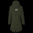 Parka pluie chaude vert olive pour femme Mosse Basil vue de dos avec capuche et détails réfléchissants
