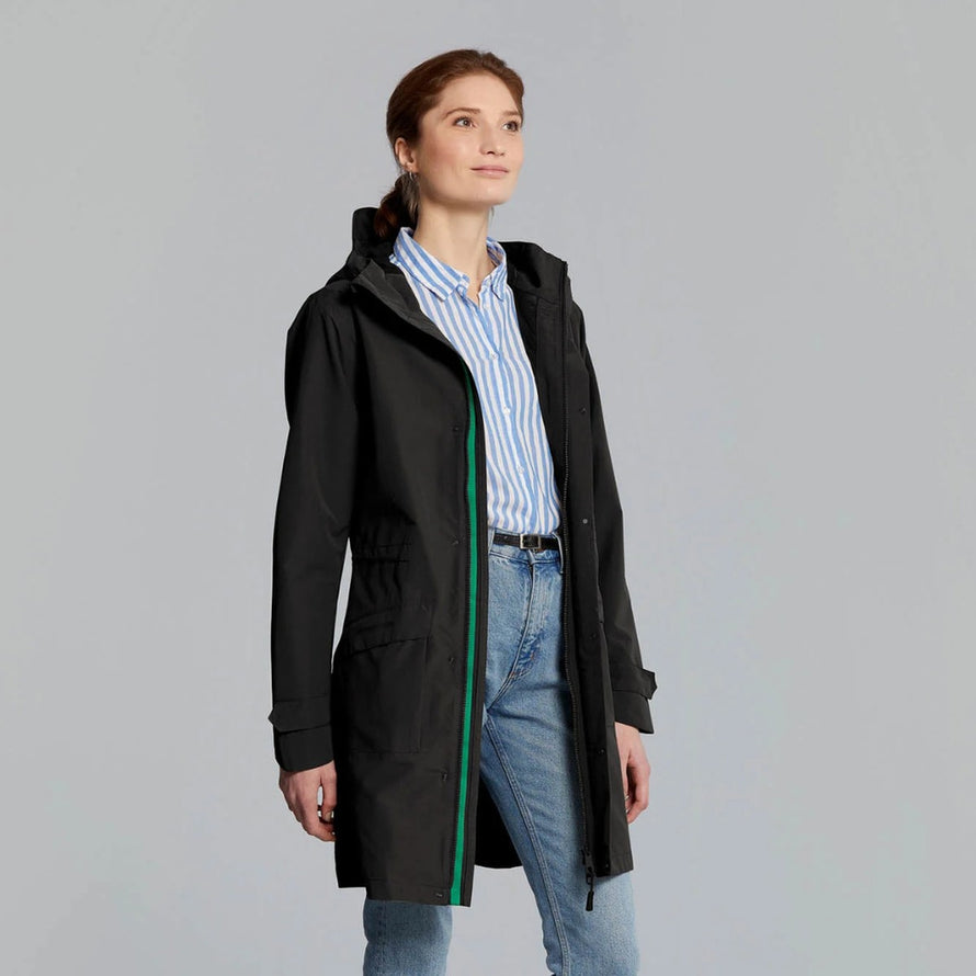 Parka pluie femme noir Mosse Basil, chaude et élégante, parfaite pour cyclistes urbaines