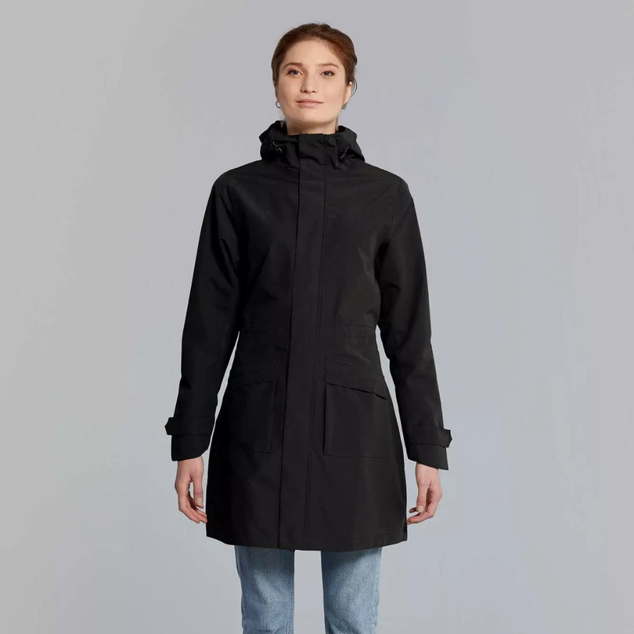 Parka pluie noire pour femme Mosse Basil, chaude et élégante, idéale pour les sorties à vélo en ville
