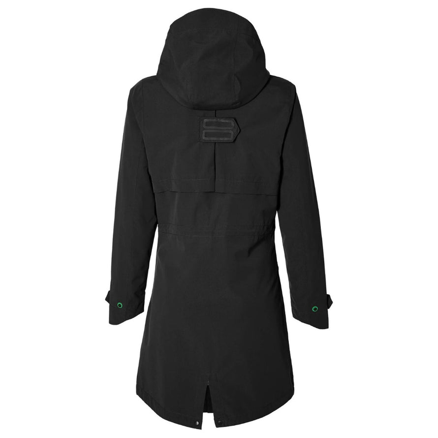 Parka pluie noire femme Mosse Basil modèle Mosse, chaude et élégante pour cyclistes urbaines en temps humide
