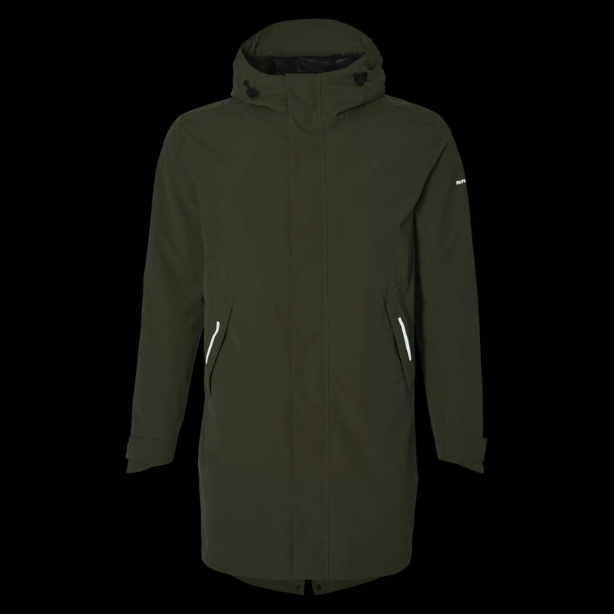 Parka imperméable vert olive Mosse Basil pour homme, idéale pour cyclistes par temps pluvieux