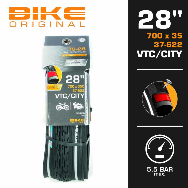 Pneu vélo de ville 700 tringle souple avec bande réfléchissante pas cher