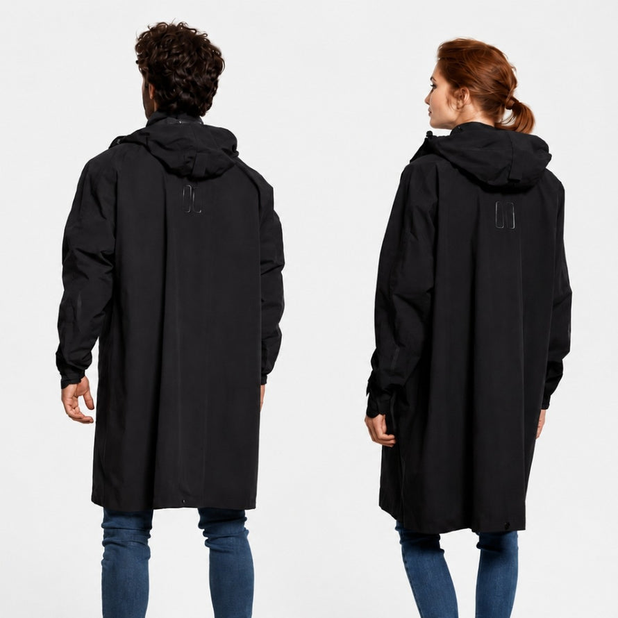 Poncho de pluie Basil Mosse unisexe noir vu de dos, imperméable et coupe-vent pour cyclistes urbains