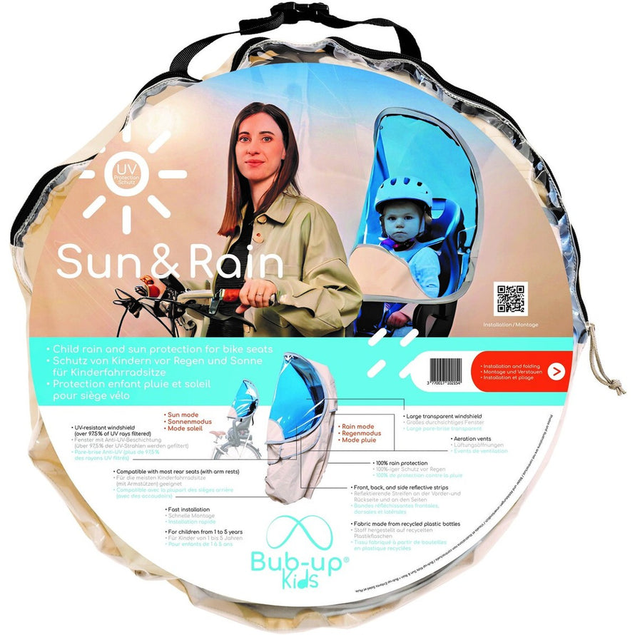 Protection anti-uv et pluie Rainjoy Bub-up pour siege velo enfant, confort et securite toute saison