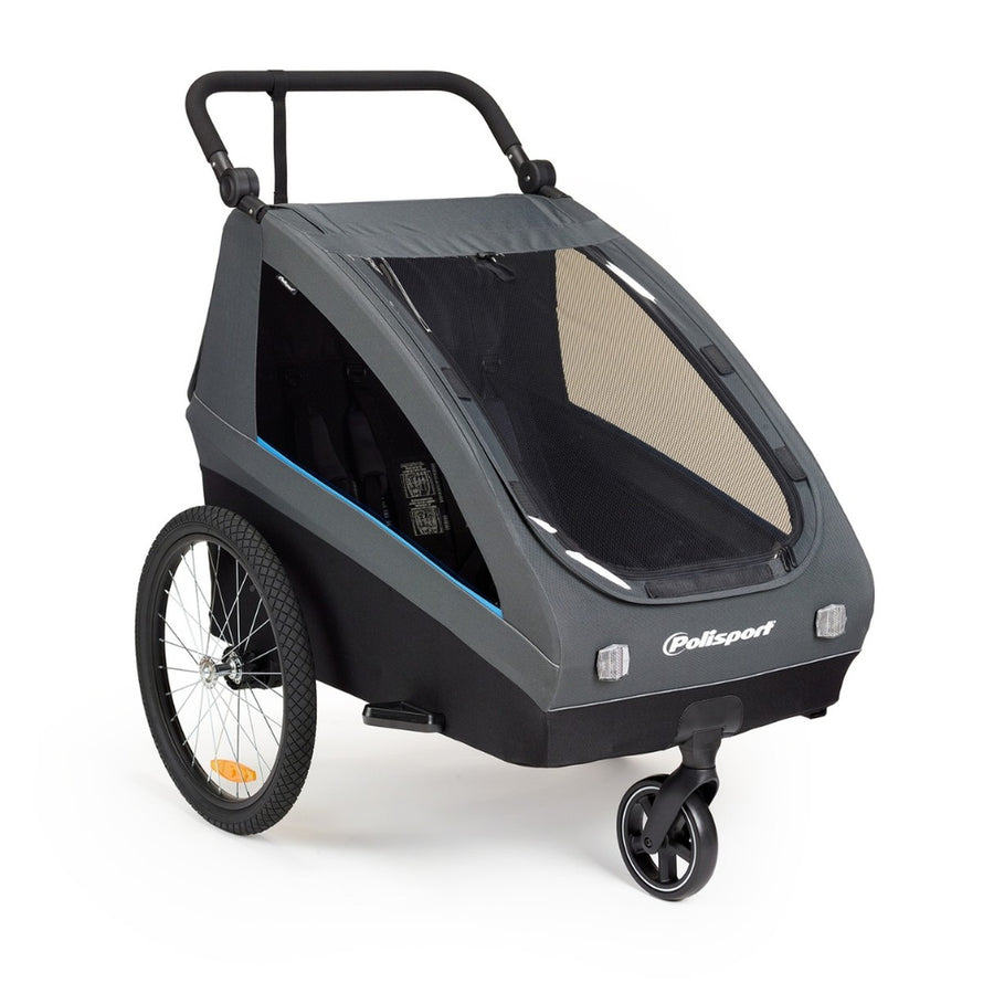 Remorque poussette 2-en-1 Polisport pour enfant de 7 mois à 4 ans, idéale pour sorties vélo en toute sécurité