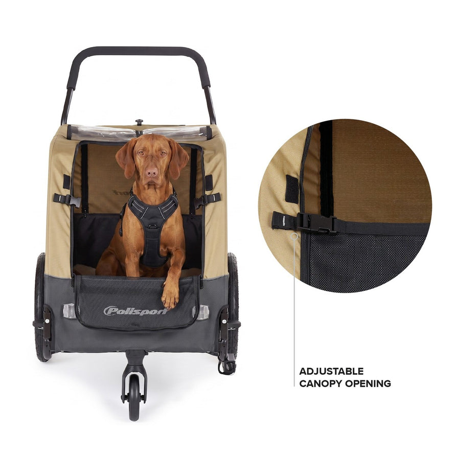 Remorque vélo chien Polisport 2-en-1 avec harnais de sécurité intégré, supporte jusqu'à 45 kg, confortable et pratique