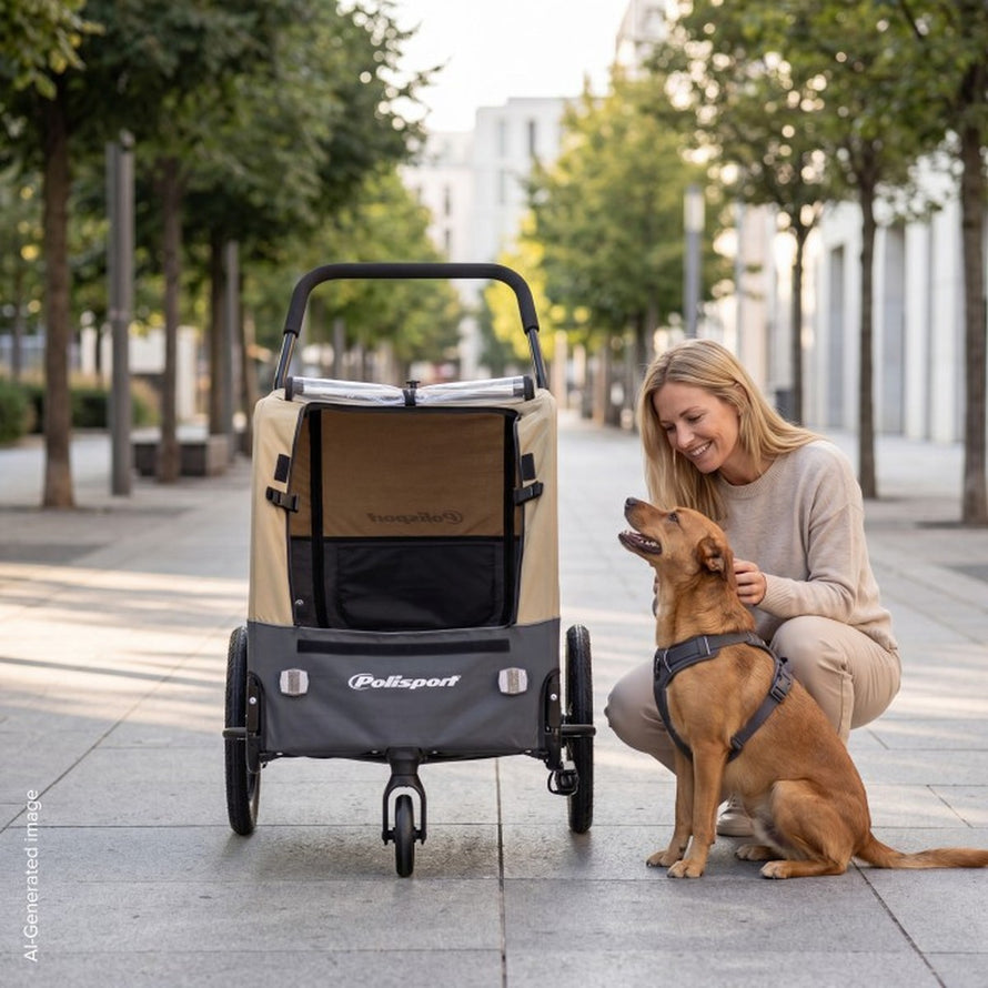 Remorque velo chien Polisport 2-en-1 jusqu a 45 kg avec poussette et harnais securite pour promenade