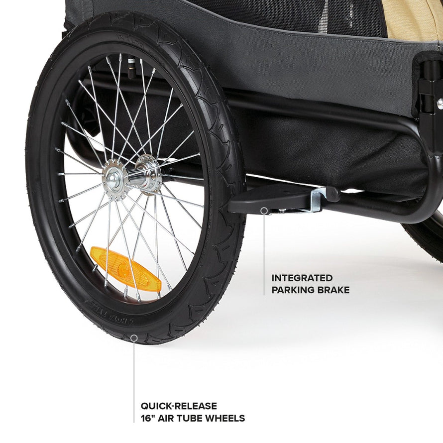 Remorque vélo chien Polisport 2-en-1 avec roues 16 pouces et frein de parking intégré, supporte jusqu'à 45 kg