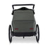 Vue arrière de la remorque vélo enfant 2 places Croozer Kid Ellma 2 olive avec poignées ergonomiques et roues robustes