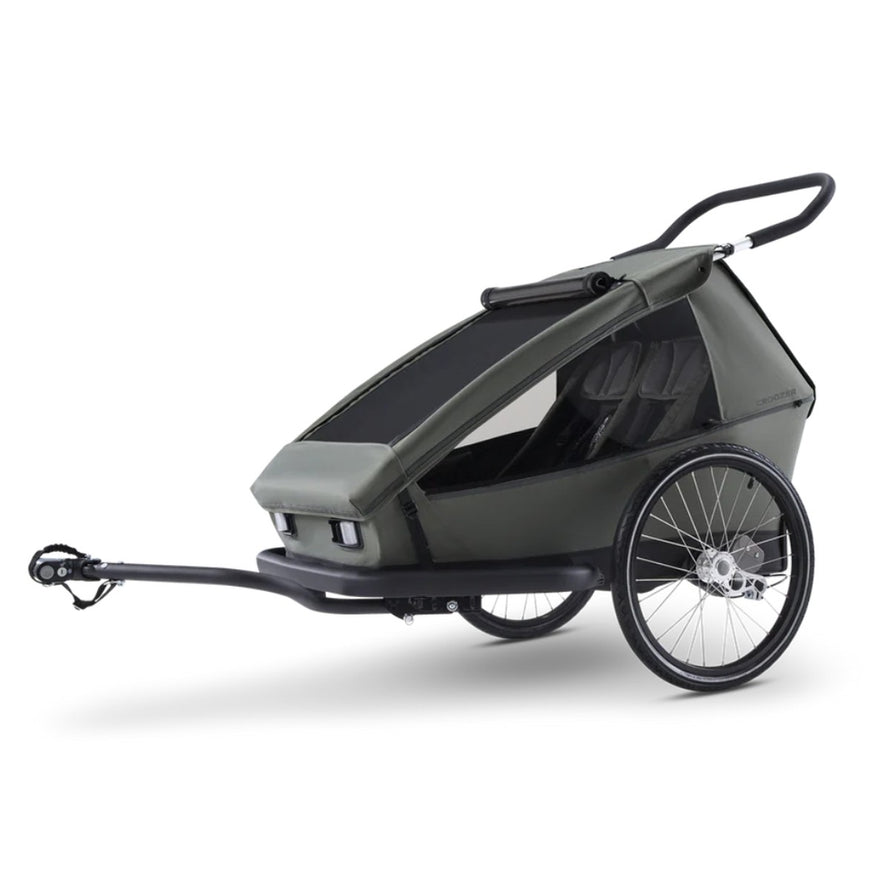 Remorque velo enfant 2 places Croozer Kid Ellma 2 couleur olive avec structure robuste et securite optimale
