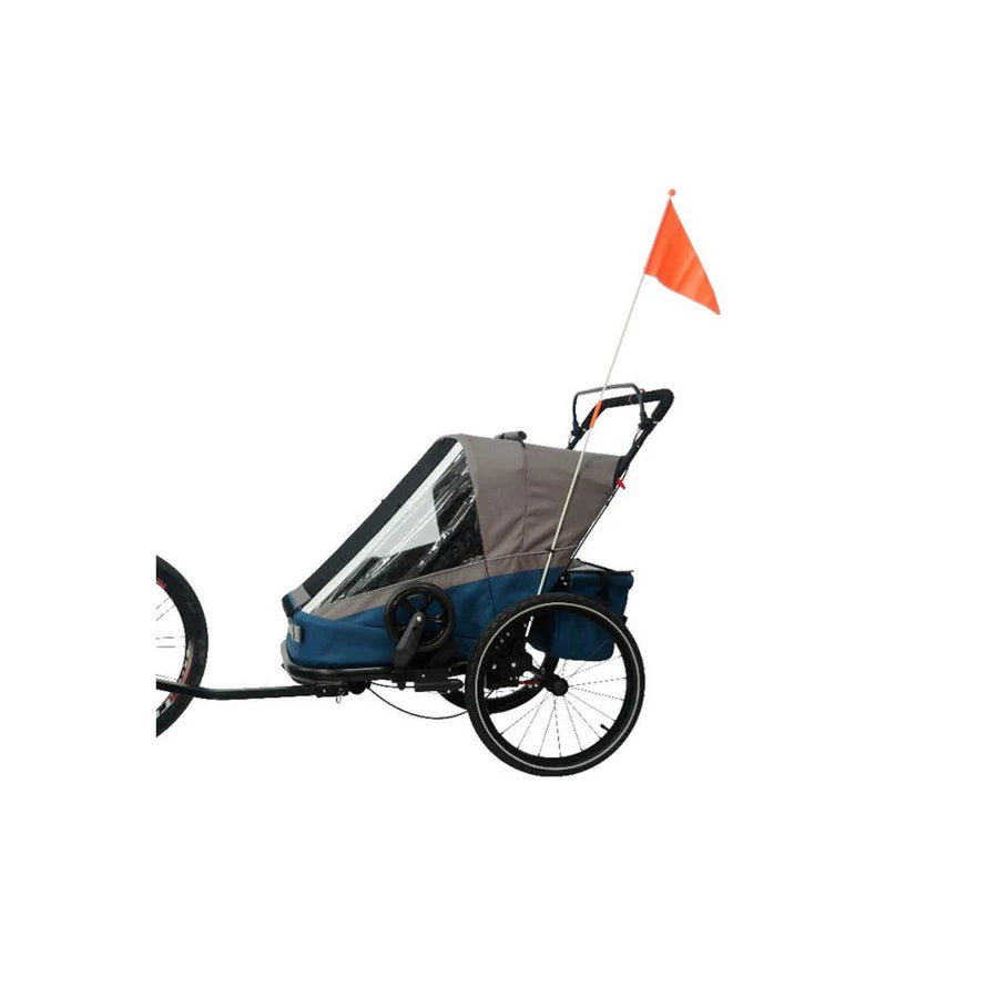 Remorque vélo enfant 2 places 3-In-1 Ax.Bike avec poussette intégrée et drapeau de sécurité