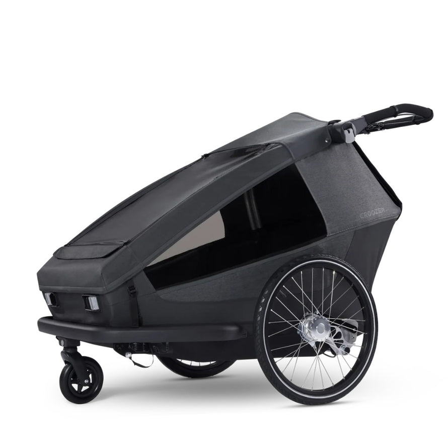 Remorque velo modulaire Yuuna Croozer 3 en 1 vue profil lateral pour enfants, chiens et transport cargo polyvalent